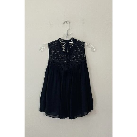 Zara Trafaluc Medium Sleeveless Black Crop Boho Top Crochet Detail Sheer Hippie - Picture 1 of 7